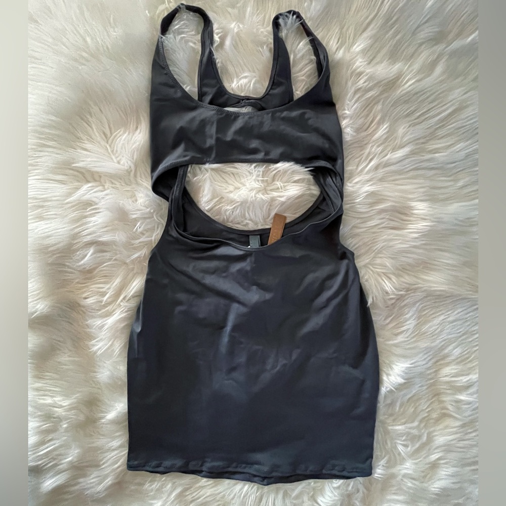 Skims Recycled Swim Cut Out Tank Dress GUNMETAL Size L SW-MKN-0170 NWT Gray